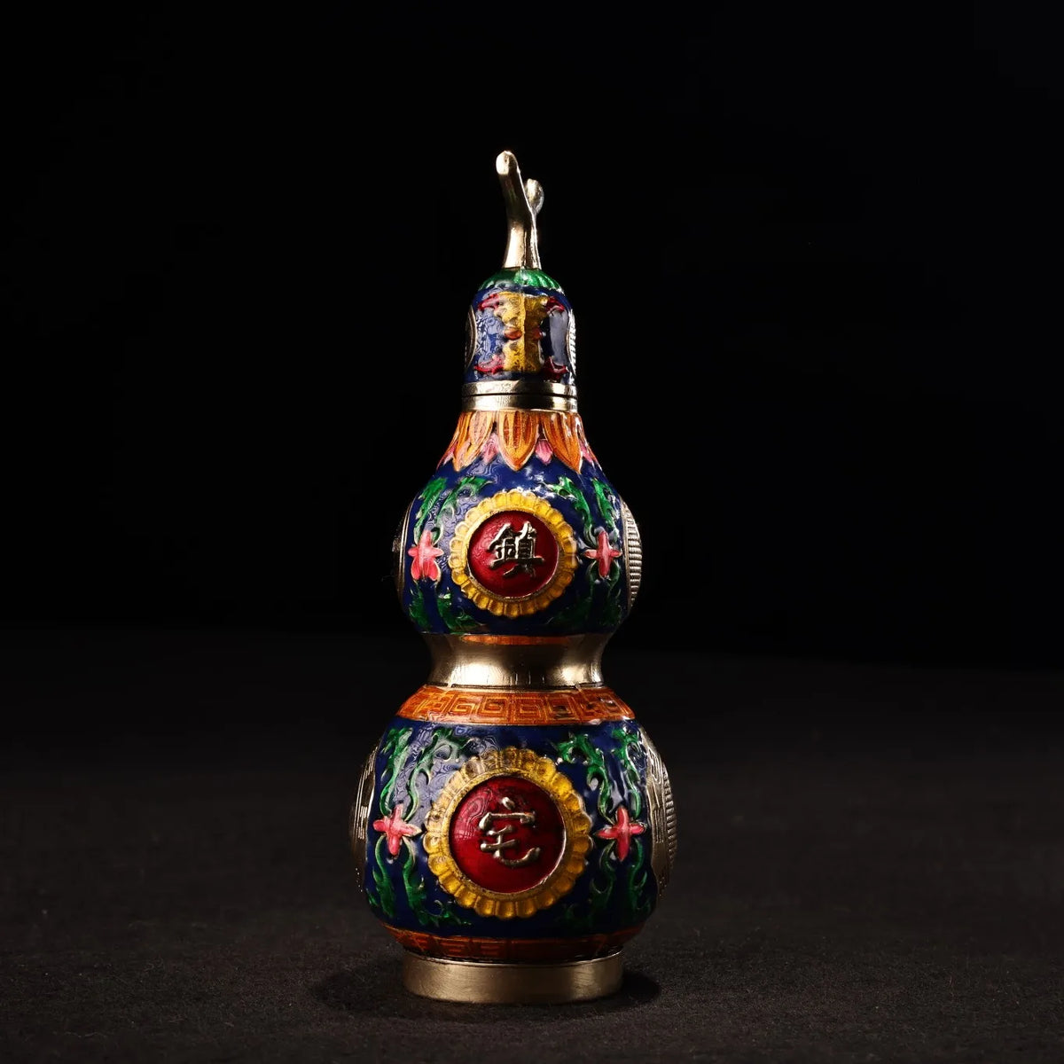 Tibetan Temple Taiji Gourd – Bronze Cloisonné Eight Trigrams Wealth & Protection Amulet (6")