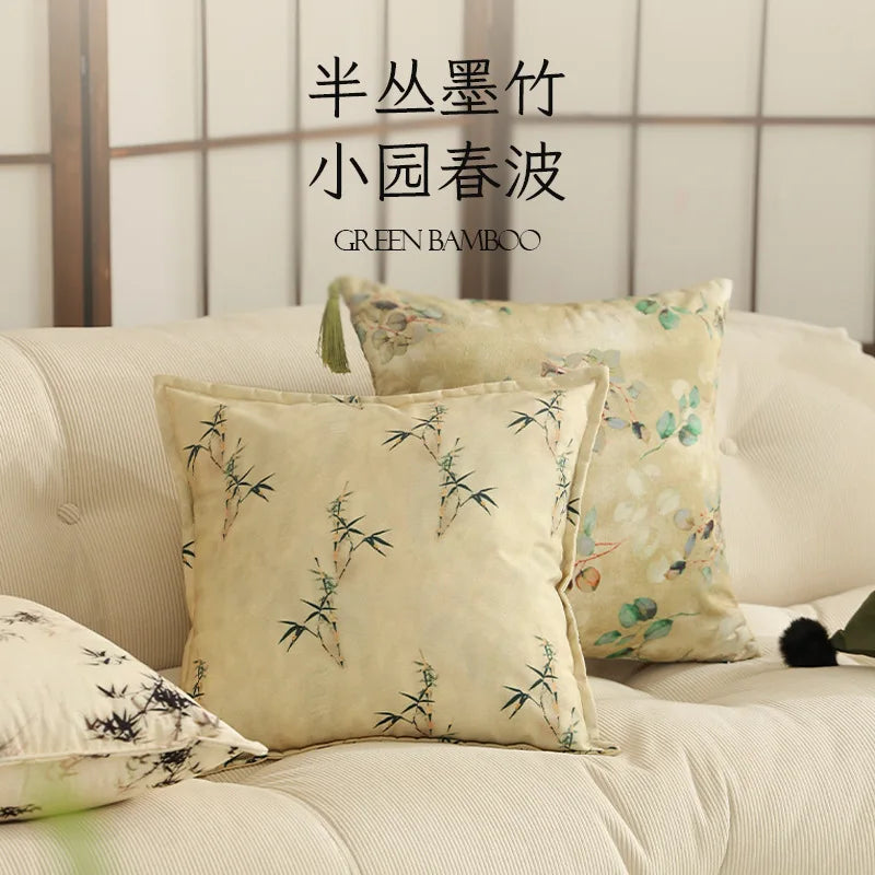 Light Color Bamboo Pattern Cushion Cover – Decorative Throw Pillowcase (45 × 45 cm)