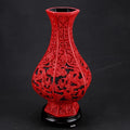 Red Lacquer Dragon Vase, 10" Chinese Auspicious Decor
