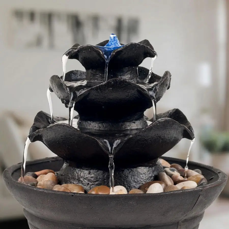 Fountain with LED Lights Cascading 3Tier Lighted Tabletop Water Feature with Soothing Sound Zen Decor for Home or Office by
