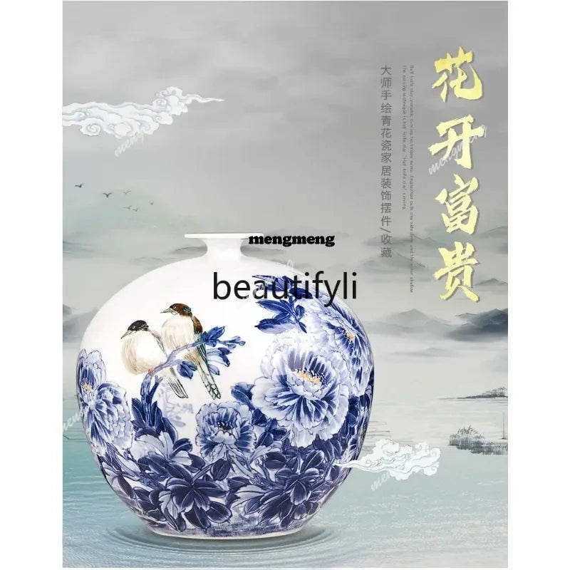 Jingdezhen ceramics hand-painted blue and white porcelain desktop vase living room Chinese home  DD