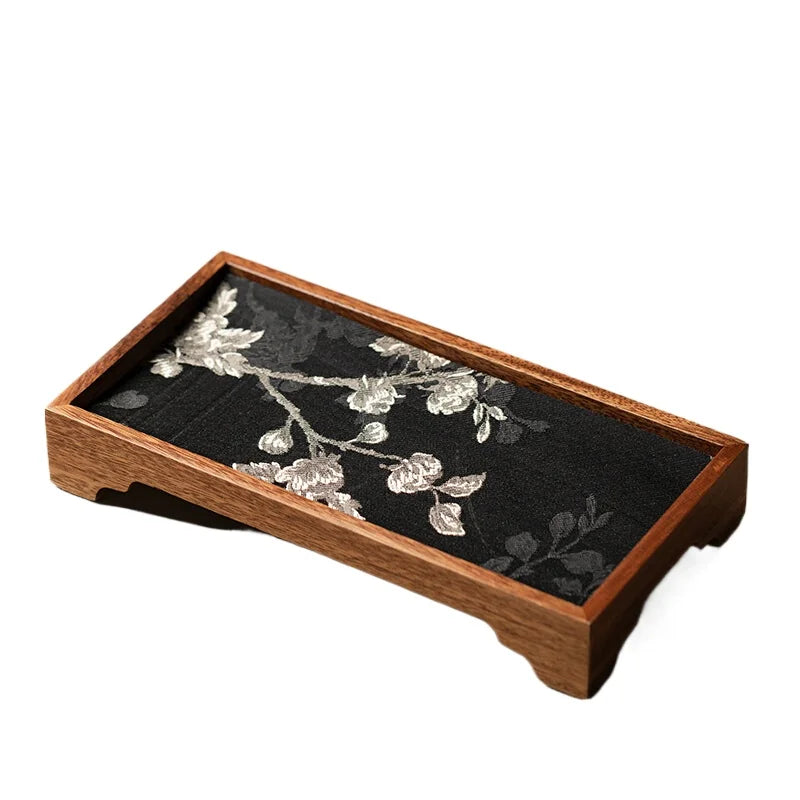 Japanese-style black walnut dried tea tray New Chinese Zen creative tea mat Wooden tray Complete set of small tea table