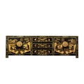 Solid Wood Traditional Gold-Painted Chinese TV Cabinet – Retro Low Credenza (180 cm)