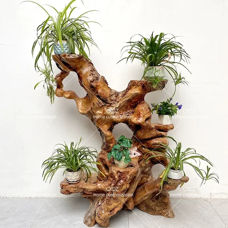 Natural Camphor Wood Root Carving Display Stand – Solid Wood Bonsai & Art Pedestal