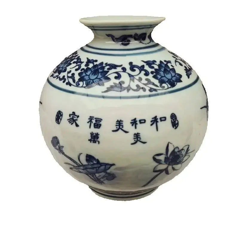 Replica of Old Chinese Porcelain Round Ball Vase Blue and White Lotus Bird Pattern