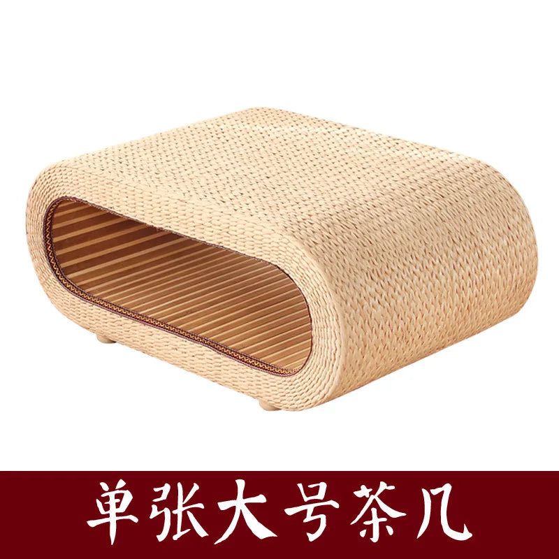 Japanese Living Room Coffee Desk Handmade Grass Weaving Tea Table Bay Window Balcony Rectangular Rattan Straw Low Kang Tables