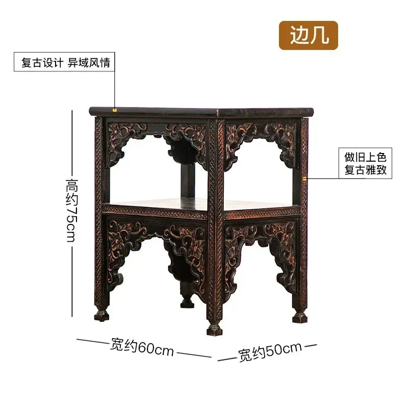 Classical Hand-Carved Chinese Elm Armchair – Solid Wood Vintage Salon Chair