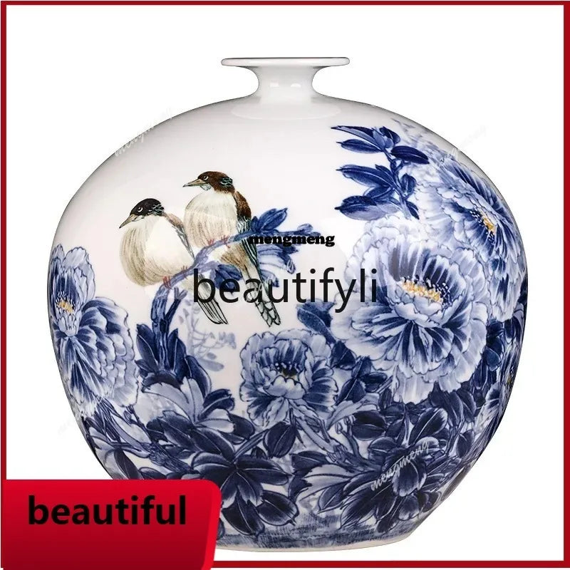 Jingdezhen ceramics hand-painted blue and white porcelain desktop vase living room Chinese home  DD
