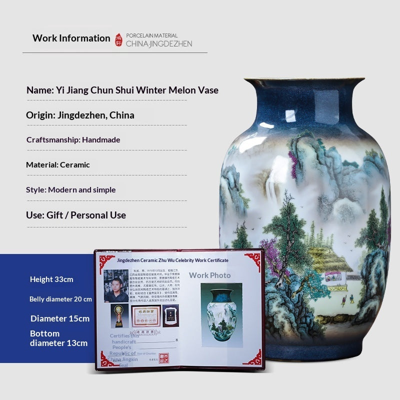 New Chinese-style Pastel Landscape Floral Ceramic Vase