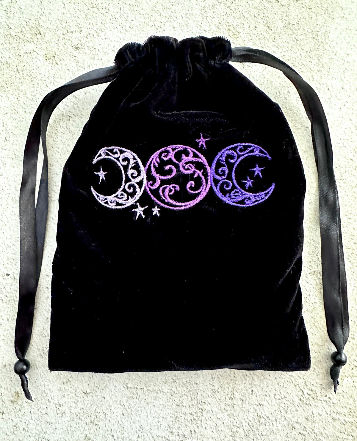 Triple Moon Velvet Tarot Bag with Drawstring – Witchy Gift for Tarot & Oracle Lovers