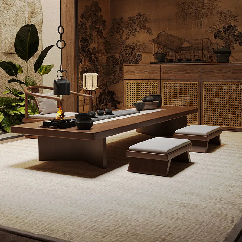 Solid Wood Low Coffee Table – New Chinese & Japanese Bay Window Platform Table