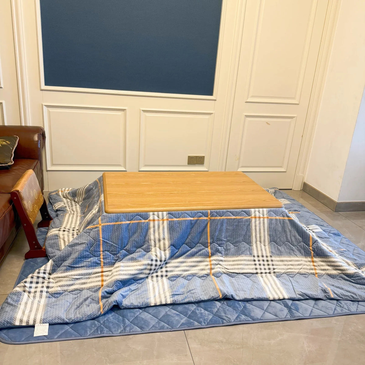 4-Piece Japanese Kotatsu Table Set – Winter Heating Table with Futon, Carpet & Under-Table Heater
