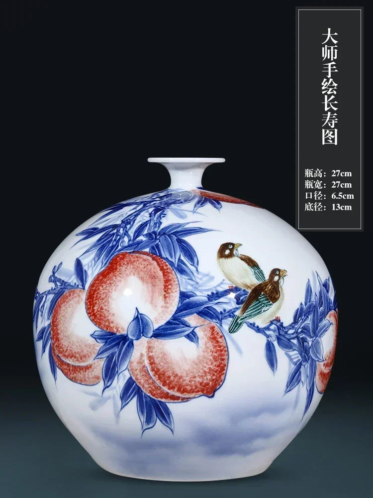 Jingdezhen ceramics hand-painted blue and white porcelain desktop vase living room Chinese home  DD