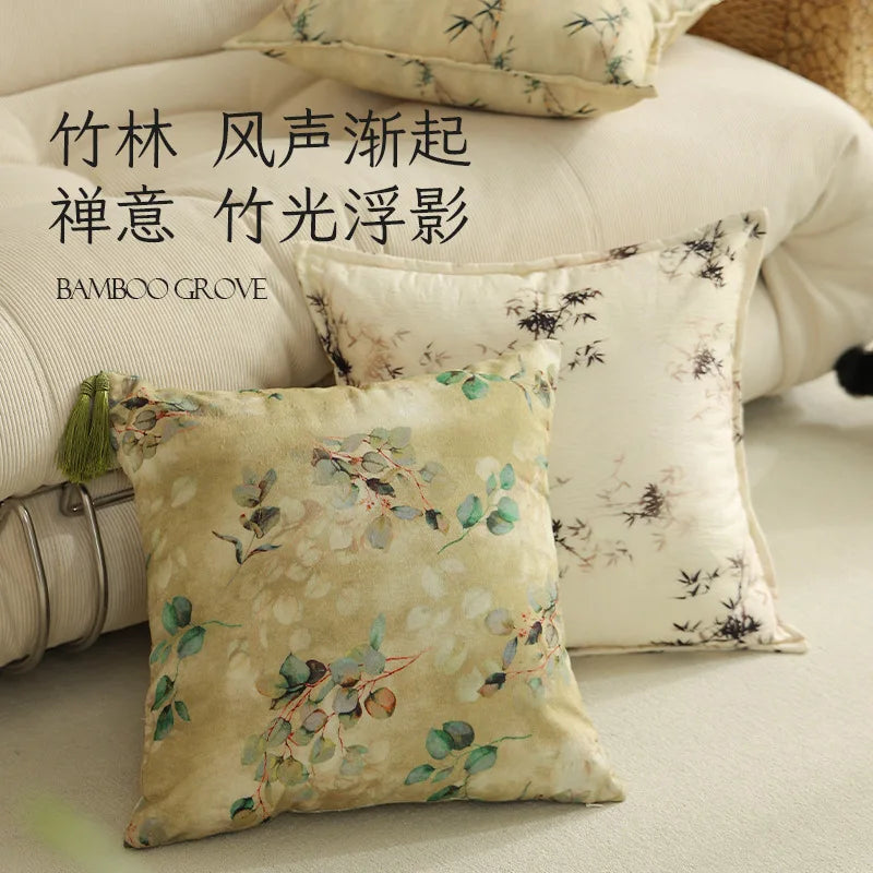 Light Color Bamboo Pattern Cushion Cover – Decorative Throw Pillowcase (45 × 45 cm)