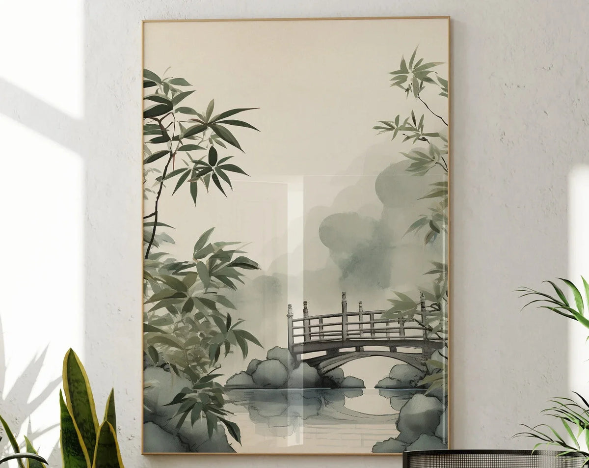 Minimalist Japanese Bamboo Forest & Crane Zen Wall Art Print