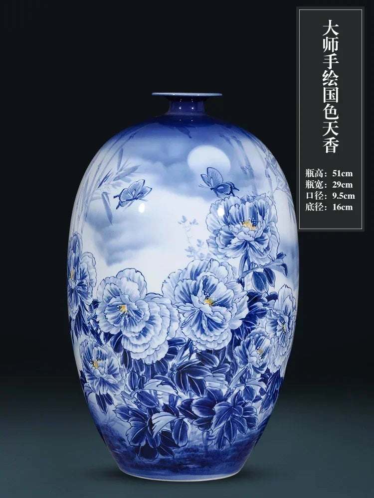 Jingdezhen ceramics hand-painted blue and white porcelain desktop vase living room Chinese home  DD