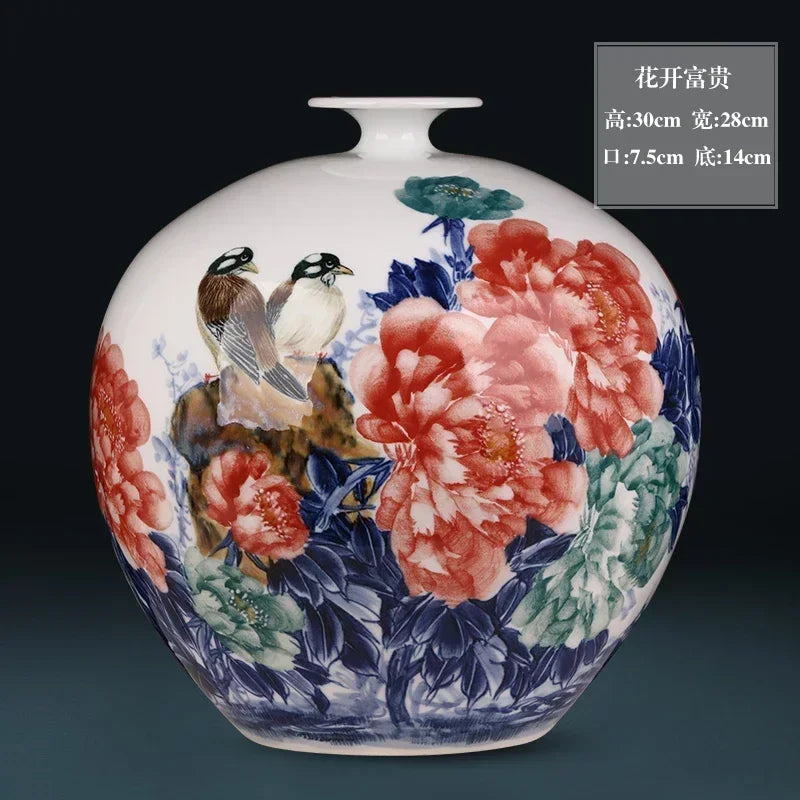 Jingdezhen ceramics hand-painted blue and white porcelain desktop vase living room Chinese home  DD