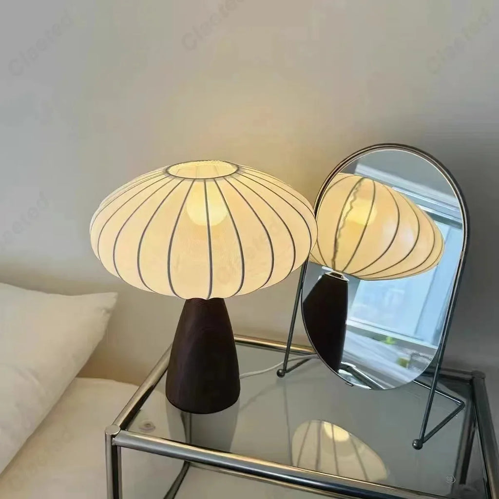 Minimalist Ceramic Base LED Table Lamp – Fabric Shade Bedside Atmosphere Light