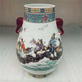 Chinese Old Design Porcelain Double Eared Big Belly Vase Pastel Eight Immortals