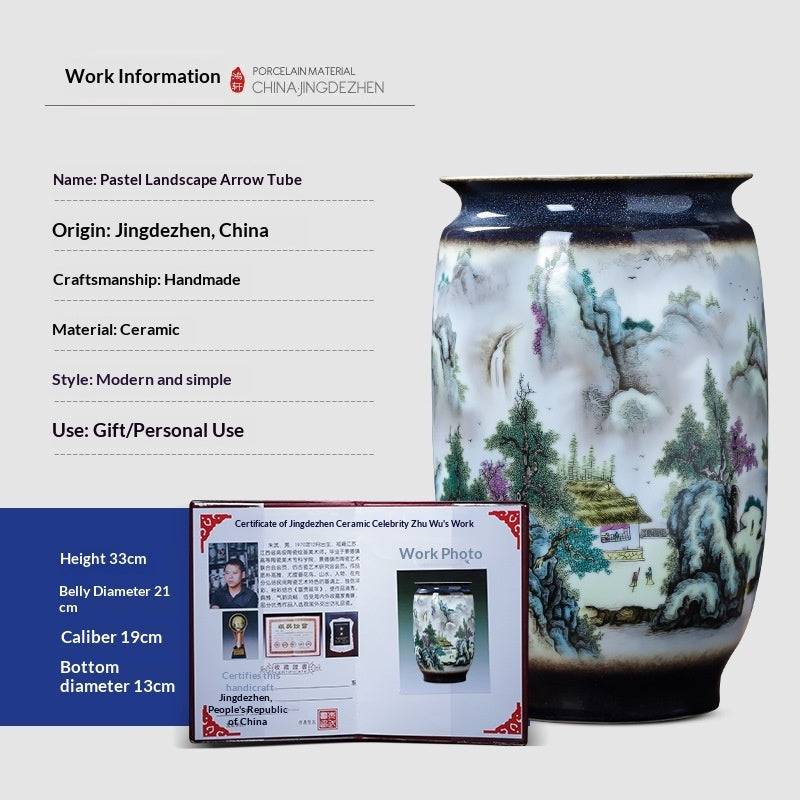 New Chinese-style Pastel Landscape Floral Ceramic Vase