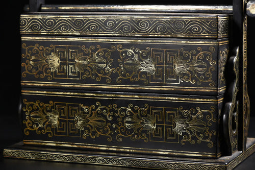 13" Wood Lacquer Gold Flower Lifting‑Beam Food Box – Asian Home Decor Storage
