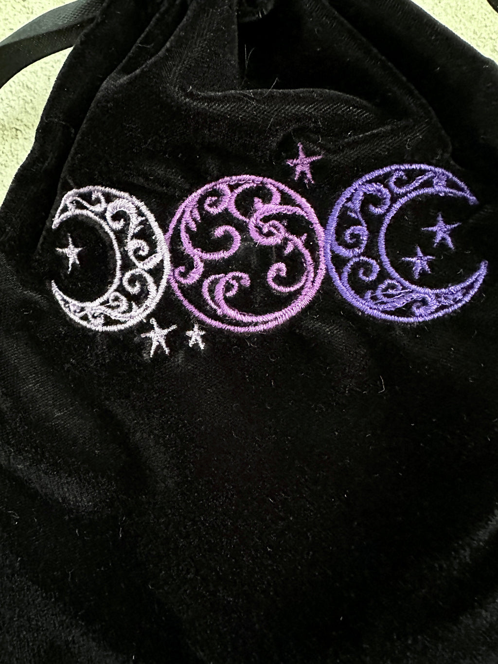 Triple Moon Velvet Tarot Bag with Drawstring – Witchy Gift for Tarot & Oracle Lovers