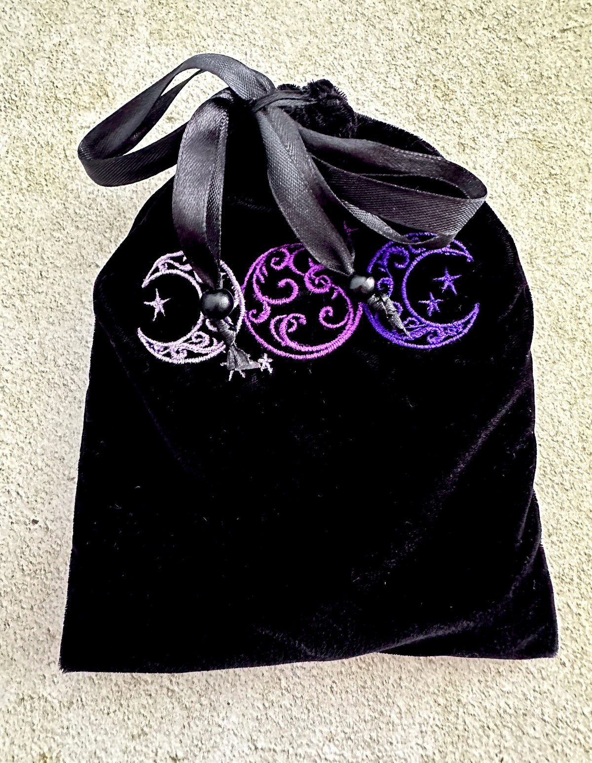 Triple Moon Velvet Tarot Bag with Drawstring – Witchy Gift for Tarot & Oracle Lovers