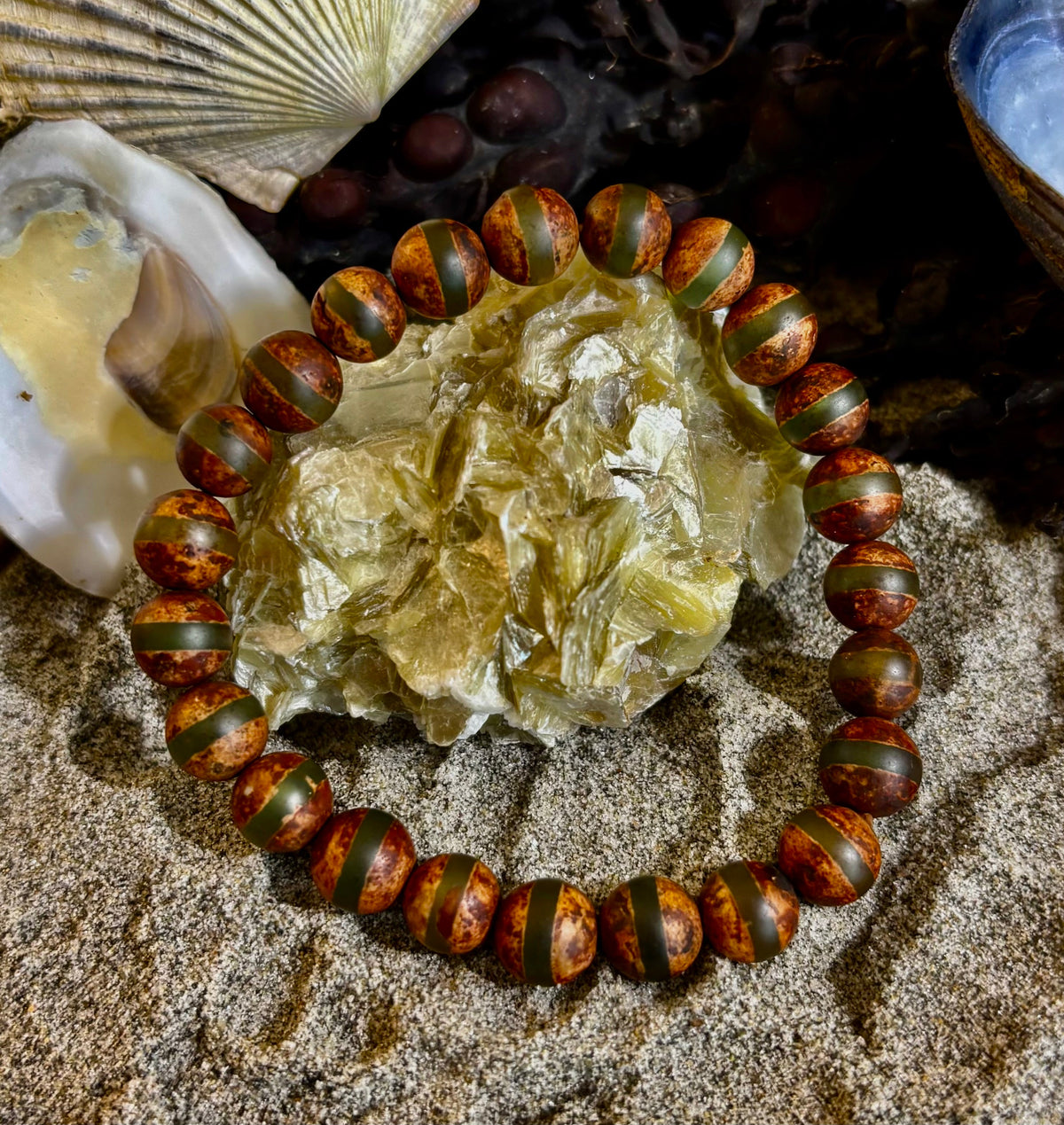 🌿 Rooted Resolve Bracelet - Brown & Green Tibetan Agate | Natural 8mm Gemstones
