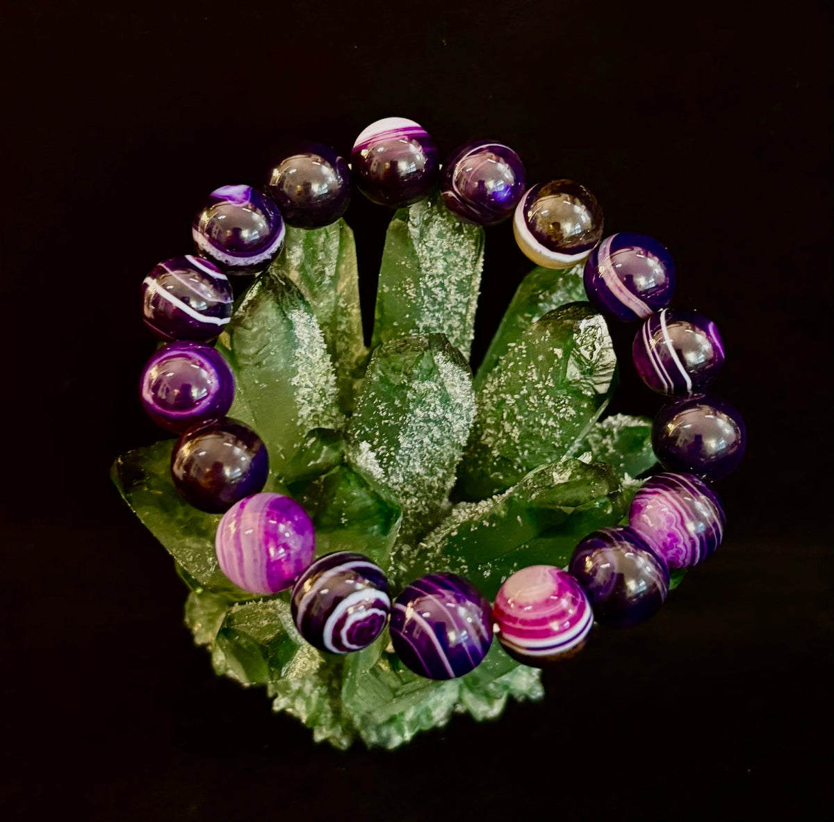 Reiki-Infused Genuine Dog Tooth Amethyst Statement Bracelet for Spiritual Shielding, Intuition & Deep Harmony (12mm)