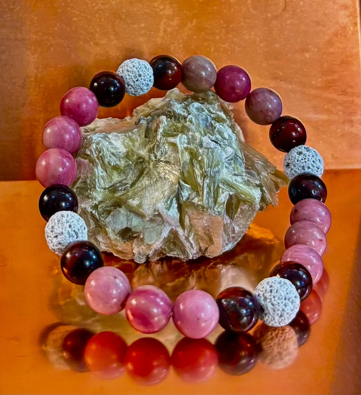 Reiki-Infused Sacred Flame Bracelet for Passion, Courage, Grounding & Essential Oil Diffusing (8mm, Small Wrists)