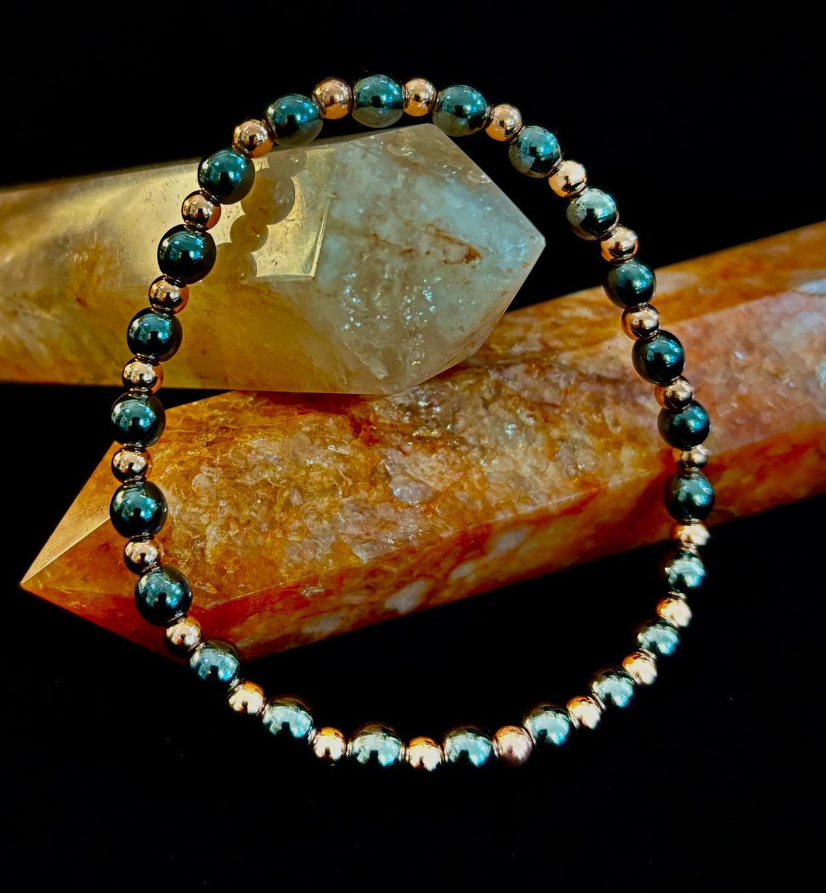 Reiki-Infused Hematite & Copper Conductor Bracelet for Grounding, Vitality & Protection (4mm/3mm, Fits up to 8" Large Wrists)