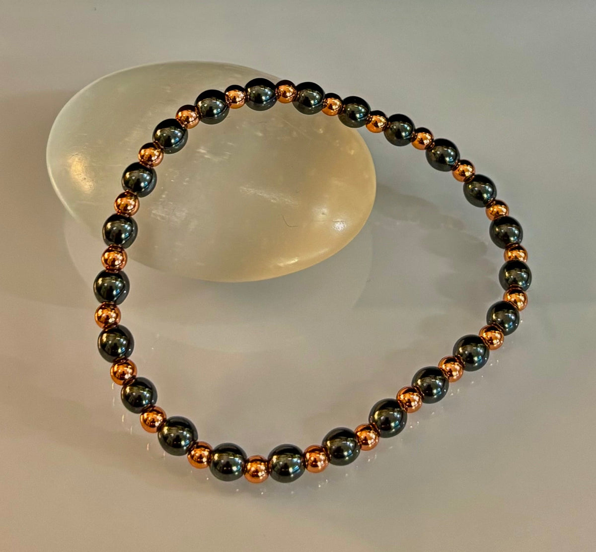 Reiki-Infused Hematite & Copper Conductor Bracelet for Grounding, Vitality & Protection (4mm/3mm, Fits up to 8" Large Wrists)