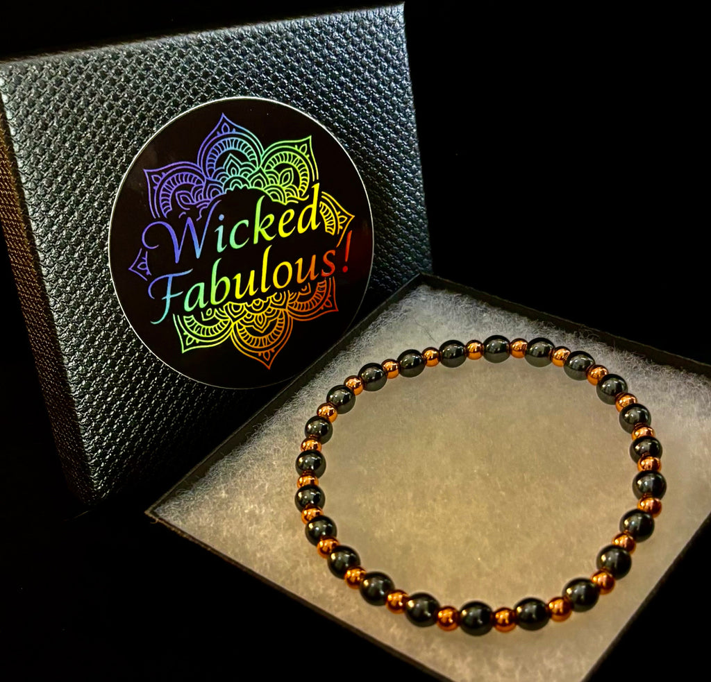 Reiki-Infused Hematite & Copper Conductor Bracelet for Grounding, Vitality & Protection (4mm/3mm, Fits up to 8" Large Wrists)