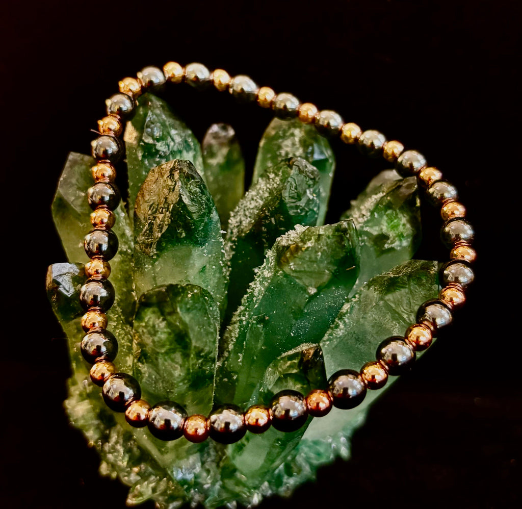 Reiki-Infused Hematite & Copper Conductor Bracelet for Grounding, Vitality & Protection (4mm/3mm, Fits up to 8" Large Wrists)