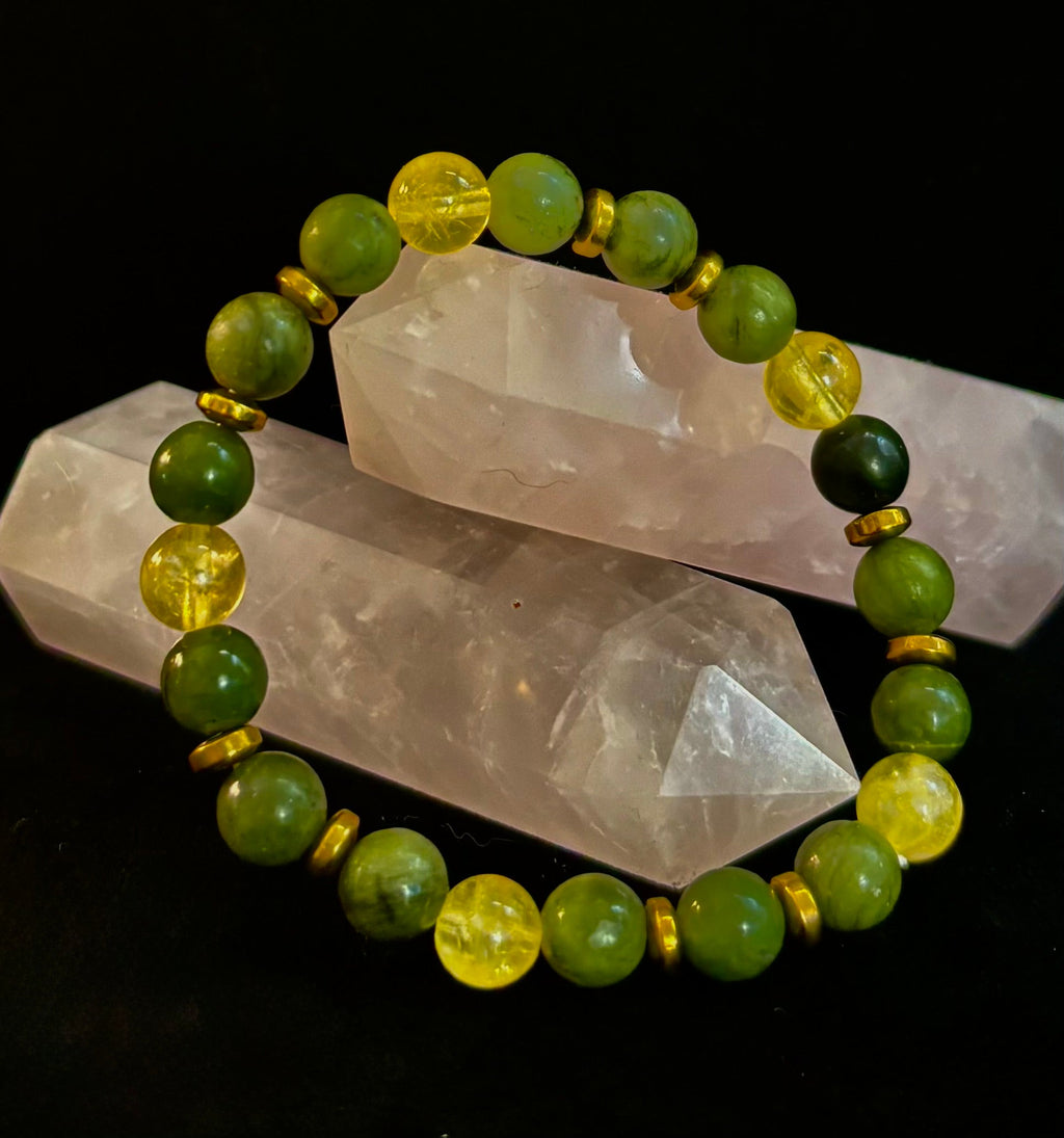 The Prosperity & Growth Touchstone | Green Jade & Citrine Intention Bracelet