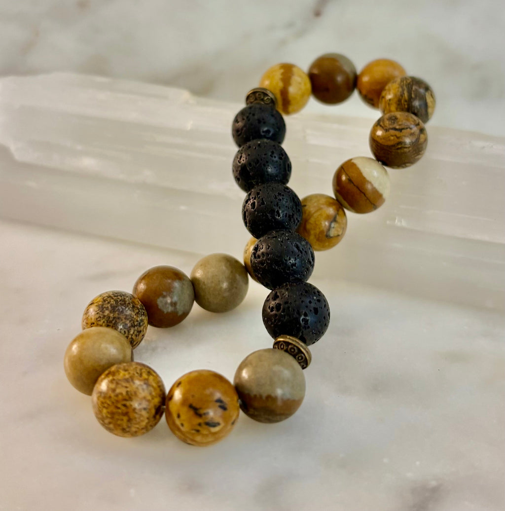 The Terra Grounding Anchor | Picture Jasper & Black Lava Essential Oil Diffuser Bracelet