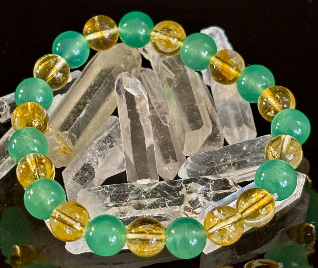 Reiki-Infused Citrine & Green Aventurine Bracelet for Abundance, Manifestation & Prosperity (8mm)
