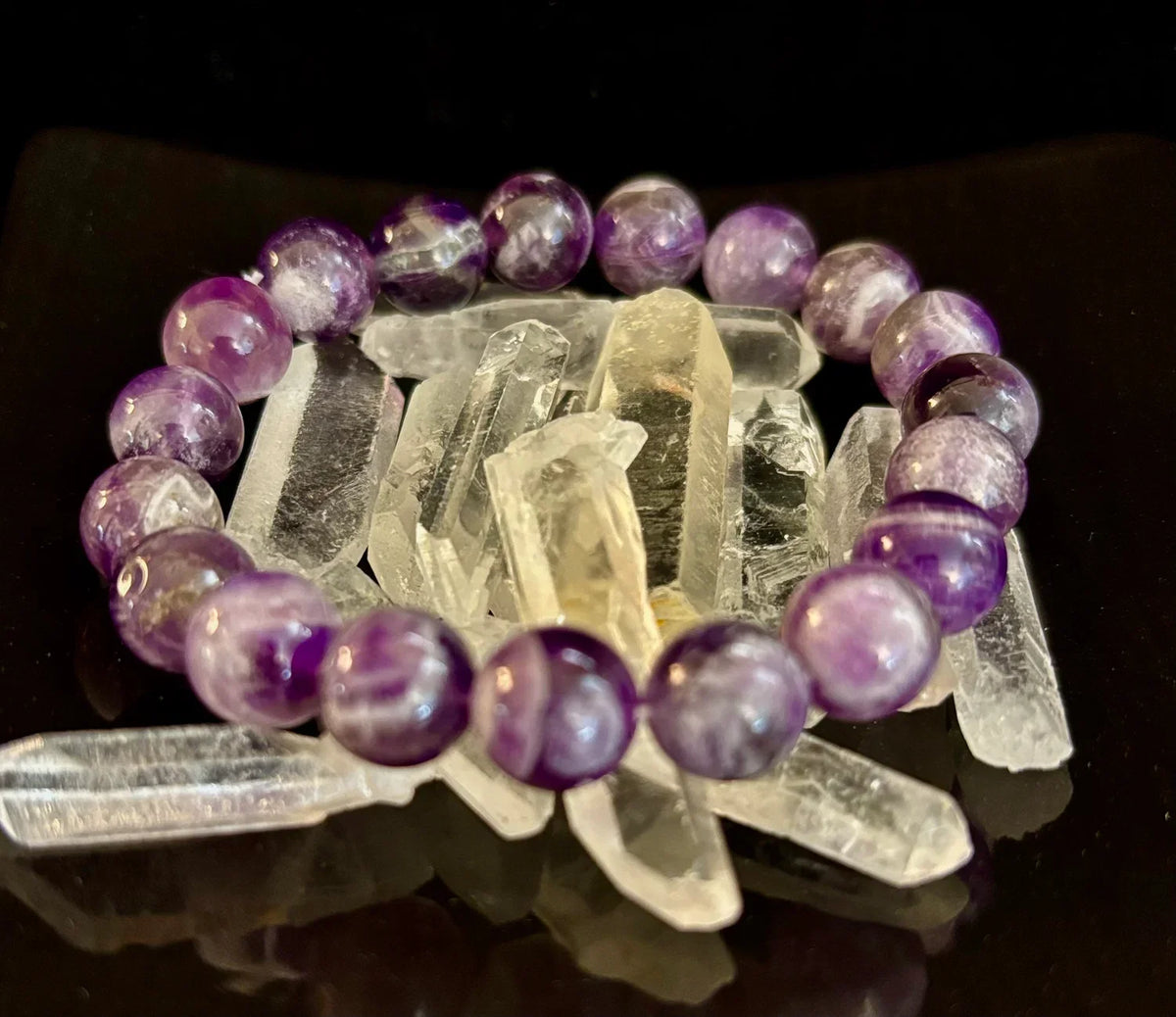 Reiki-Infused Genuine Chevron Amethyst Bracelet for Intuition, Spiritual Protection & Inner Peace (8mm & 10mm)