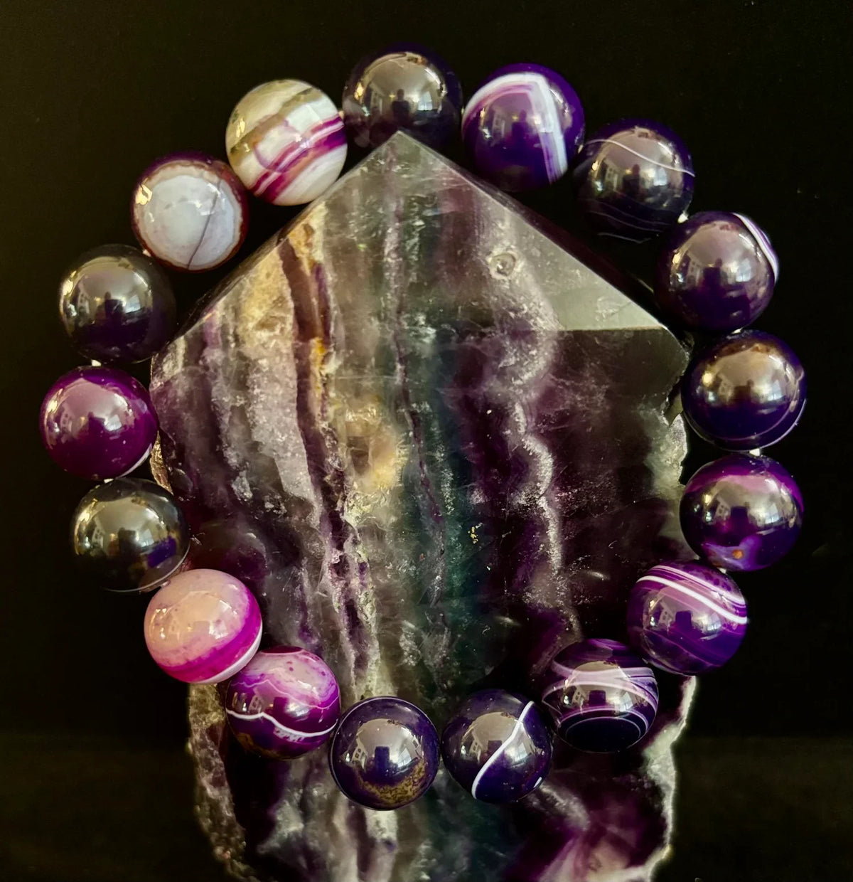 Reiki-Infused Genuine Dog Tooth Amethyst Statement Bracelet for Spiritual Shielding, Intuition & Deep Harmony (12mm)