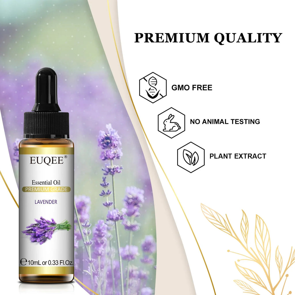 EUQEE 10ml Pure Natural Essential Oil Lavender Jasmine Eucalyptus Vanilla Sandalwood Sweet Orange Lemon Oregano Neroli Fragrance