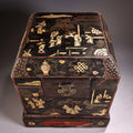 Tibetan Temple Vintage Lacquerware Seal Box – Gold-Outlined Maid & Landscape (28cm)