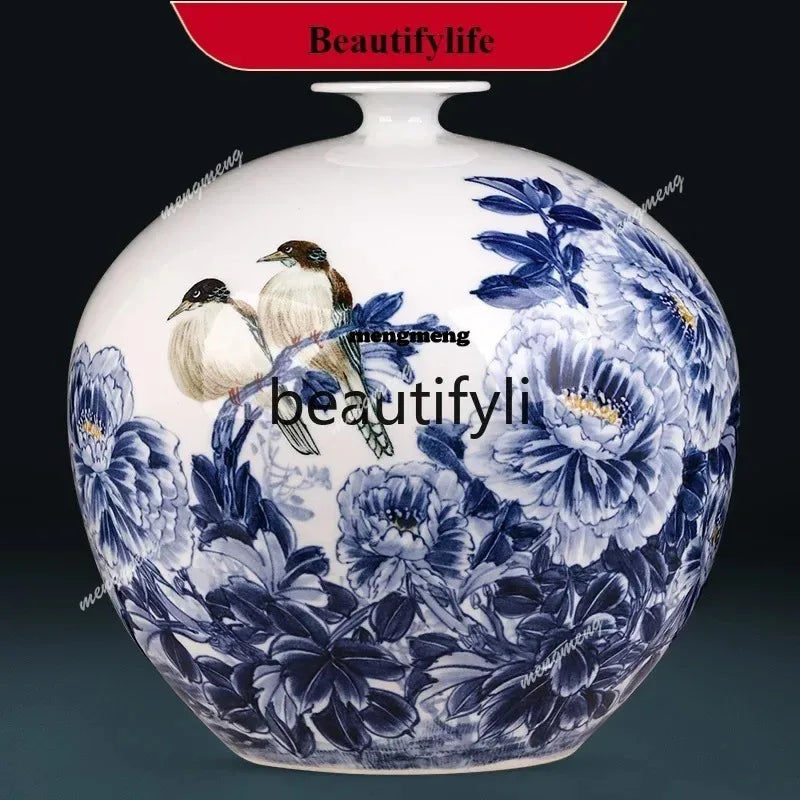 Jingdezhen ceramics hand-painted blue and white porcelain desktop vase living room Chinese home  DD