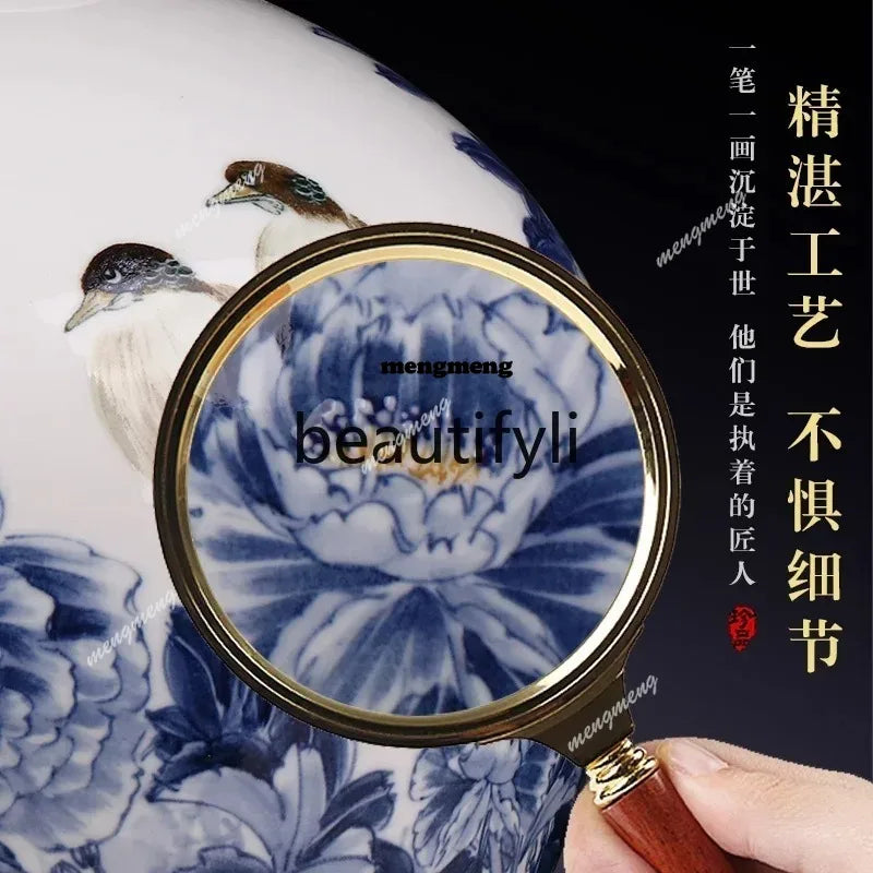 Jingdezhen ceramics hand-painted blue and white porcelain desktop vase living room Chinese home  DD