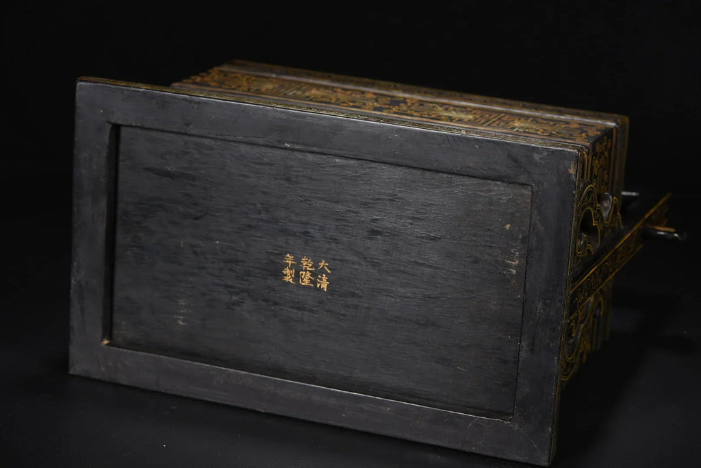13" Wood Lacquer Gold Flower Lifting‑Beam Food Box – Asian Home Decor Storage