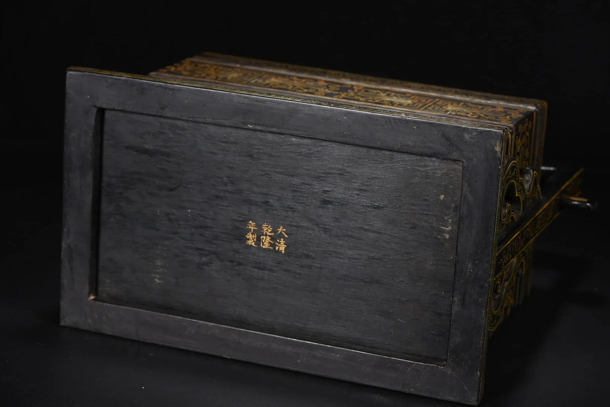 13" Wood Lacquer Gold Flower Lifting‑Beam Food Box – Asian Home Decor Storage