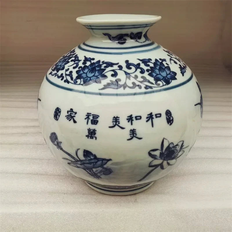 Replica of Old Chinese Porcelain Round Ball Vase Blue and White Lotus Bird Pattern
