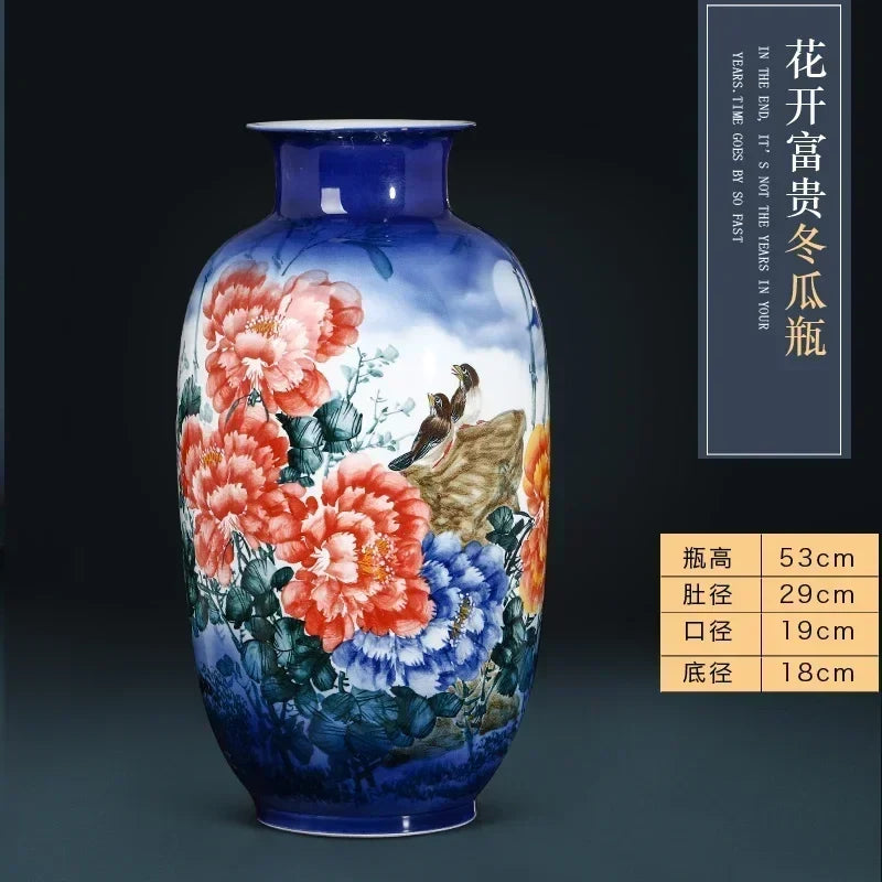 Jingdezhen ceramics hand-painted blue and white porcelain desktop vase living room Chinese home  DD