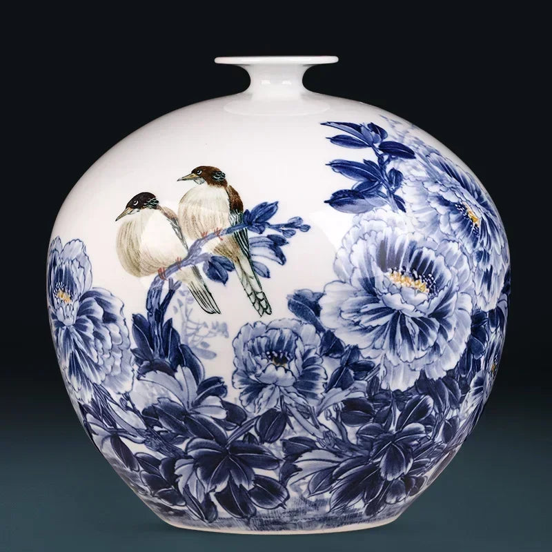 Jingdezhen ceramics hand-painted blue and white porcelain desktop vase living room Chinese home  DD