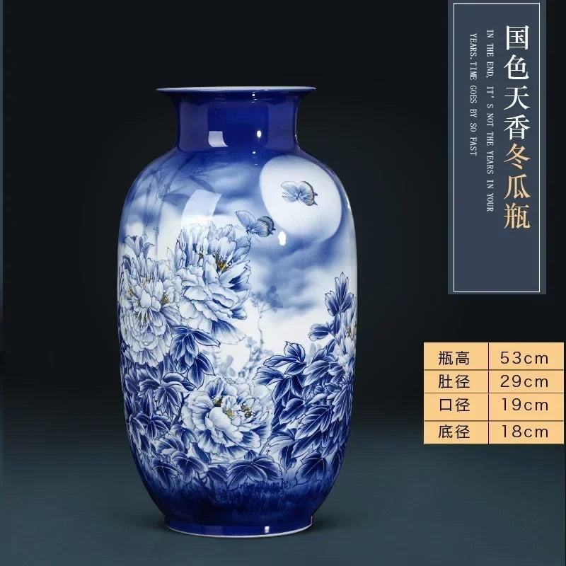 Jingdezhen ceramics hand-painted blue and white porcelain desktop vase living room Chinese home  DD