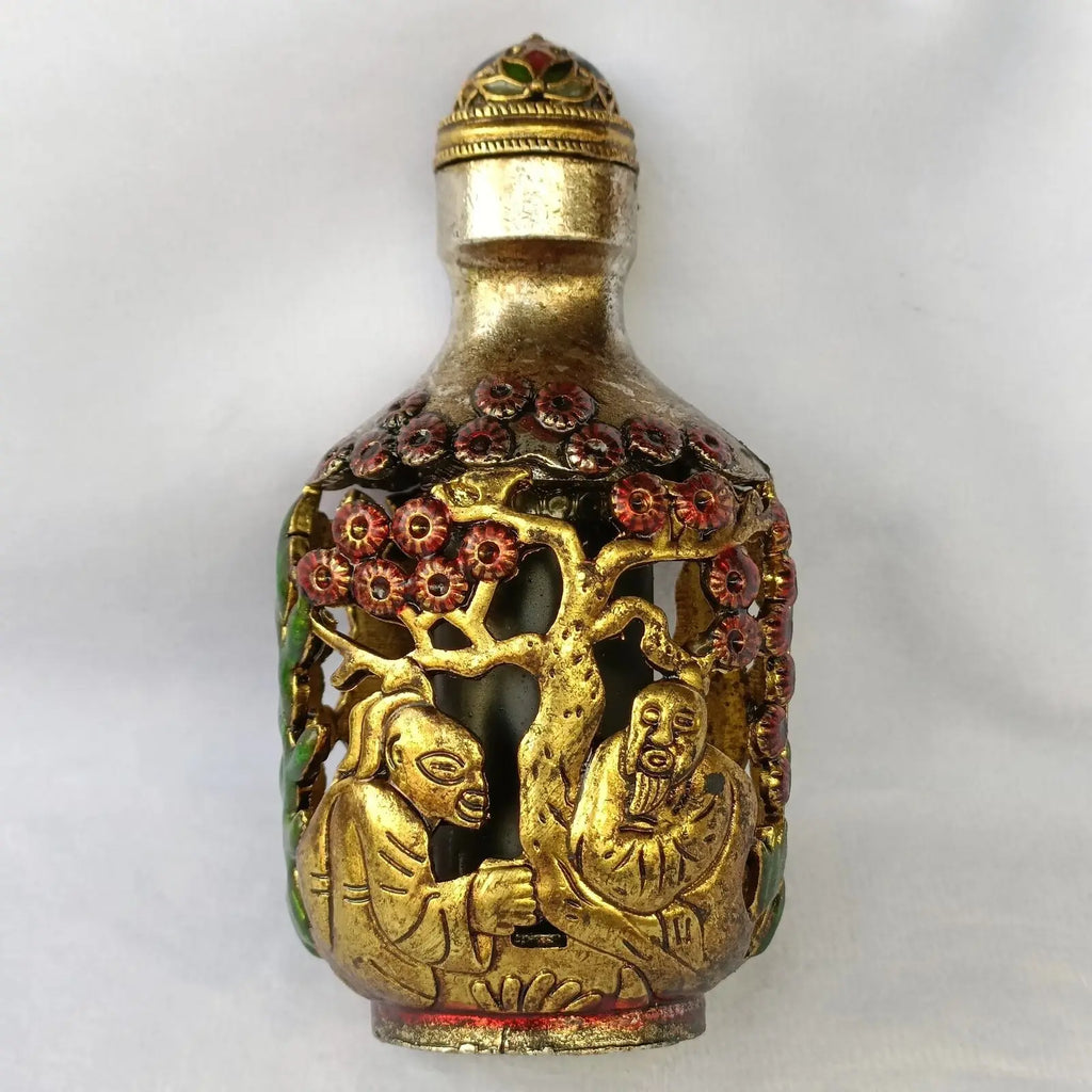 New Openwork Inlaid Tibetan Silver and Enamel Snuff Bottle – Handcrafted Copper Collectible